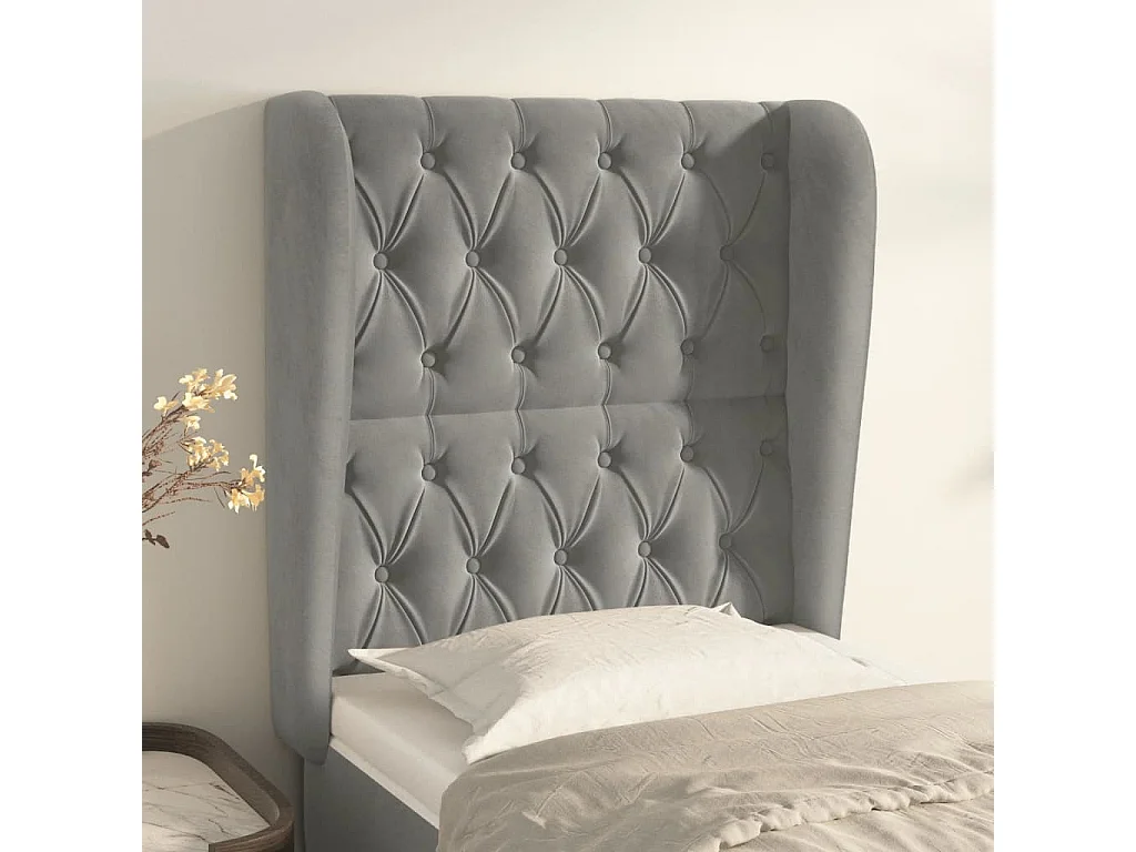 Kopfteil,Bettkopfteil mit Ohren Hellgrau 83x23x118/128 cm Samt -gkd446897