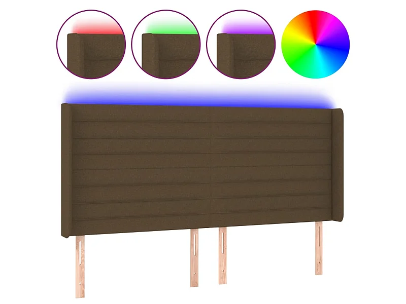 Tête de lit à LED Marron foncé 163x16x118/128 cm Tissu POI58204 BonneVie Meuble