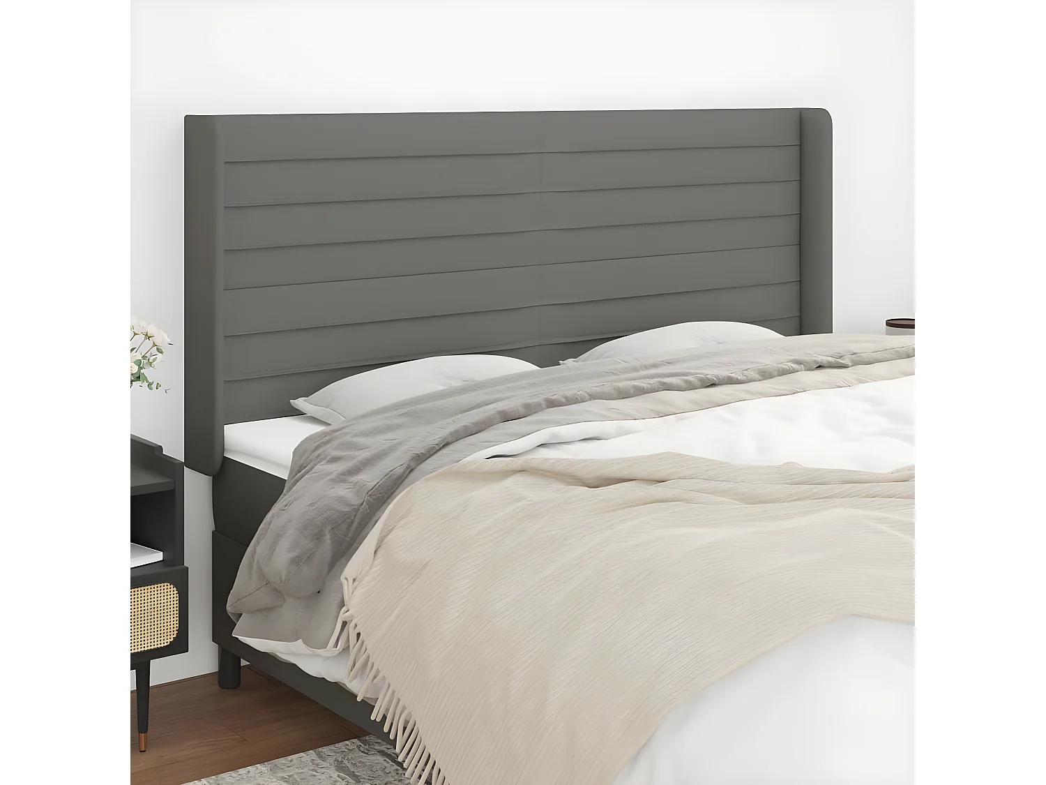 Kopfteil,Bettkopfteil mit Ohren Dunkelgrau 183x16x118/128 cm Stoff -gkd660133