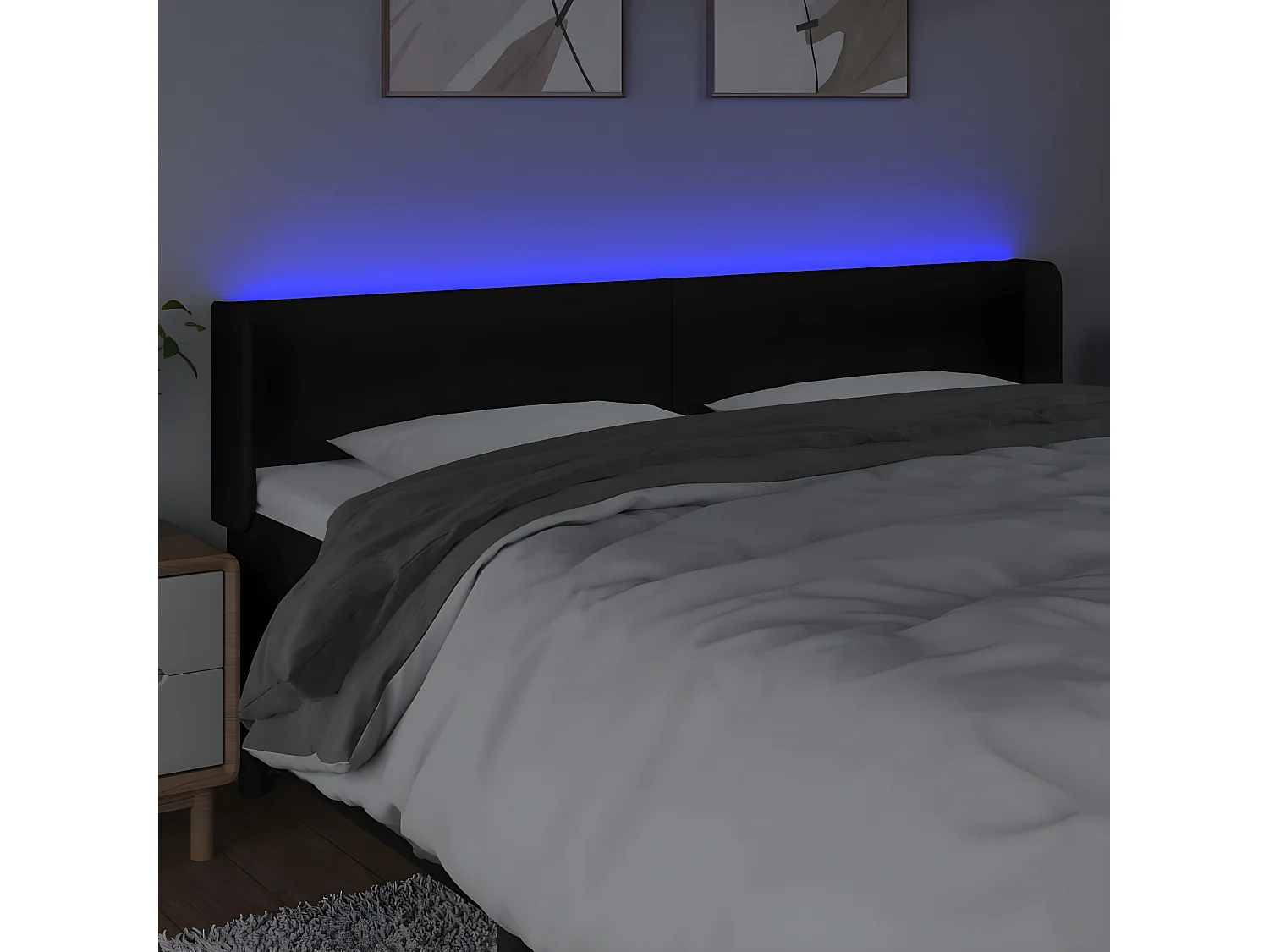 Testiera | Testata del letto a LED Nera 203x16x78/88 cm in Tessuto