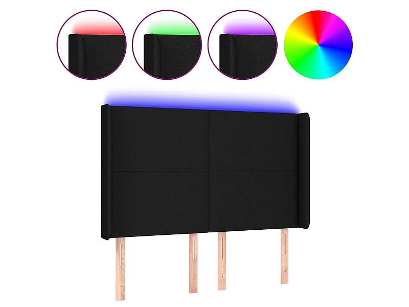 Testiera a LED Nera 147x16x118/128 cm in Tessuto CFW631909