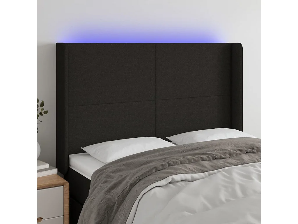 Tête de lit à LED Noir 147x16x118/128 cm Tissu POI78210 BonneVie Meuble