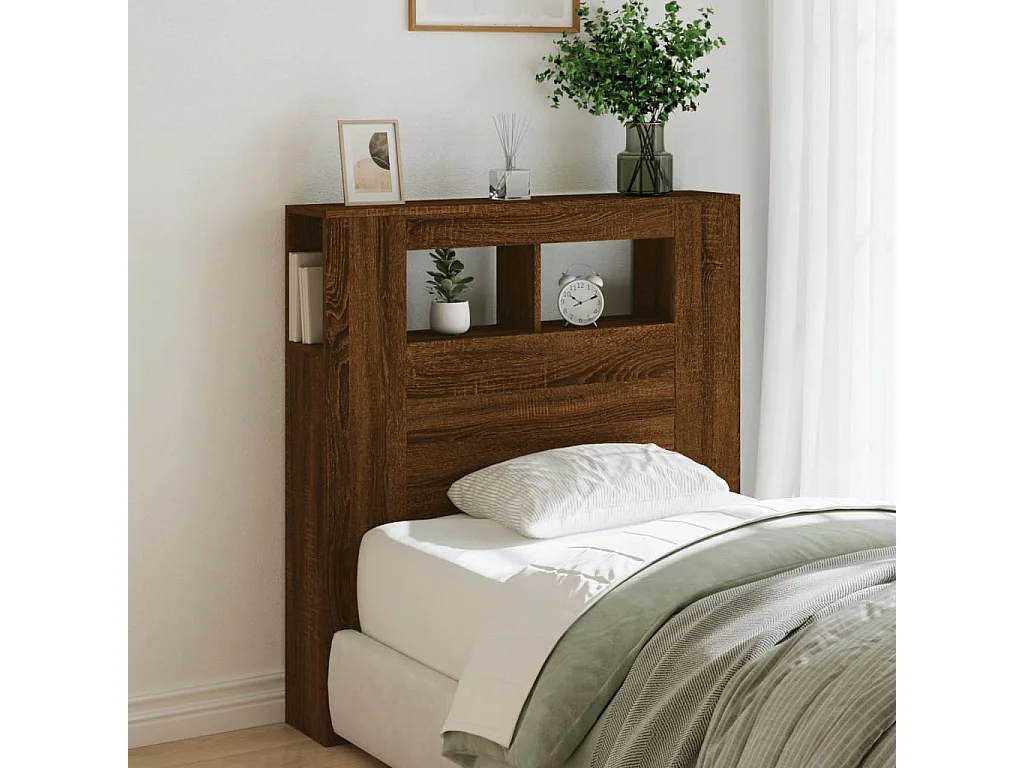 Tête de lit à LED chêne marron 100x18,5x103,5cm bois ingénierie POI93546 BonneVie Meuble