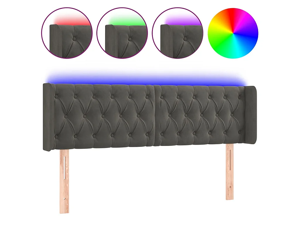 Tête de lit à LED Gris foncé 147x16x78/88 cm Velours POI66501 BonneVie Meuble