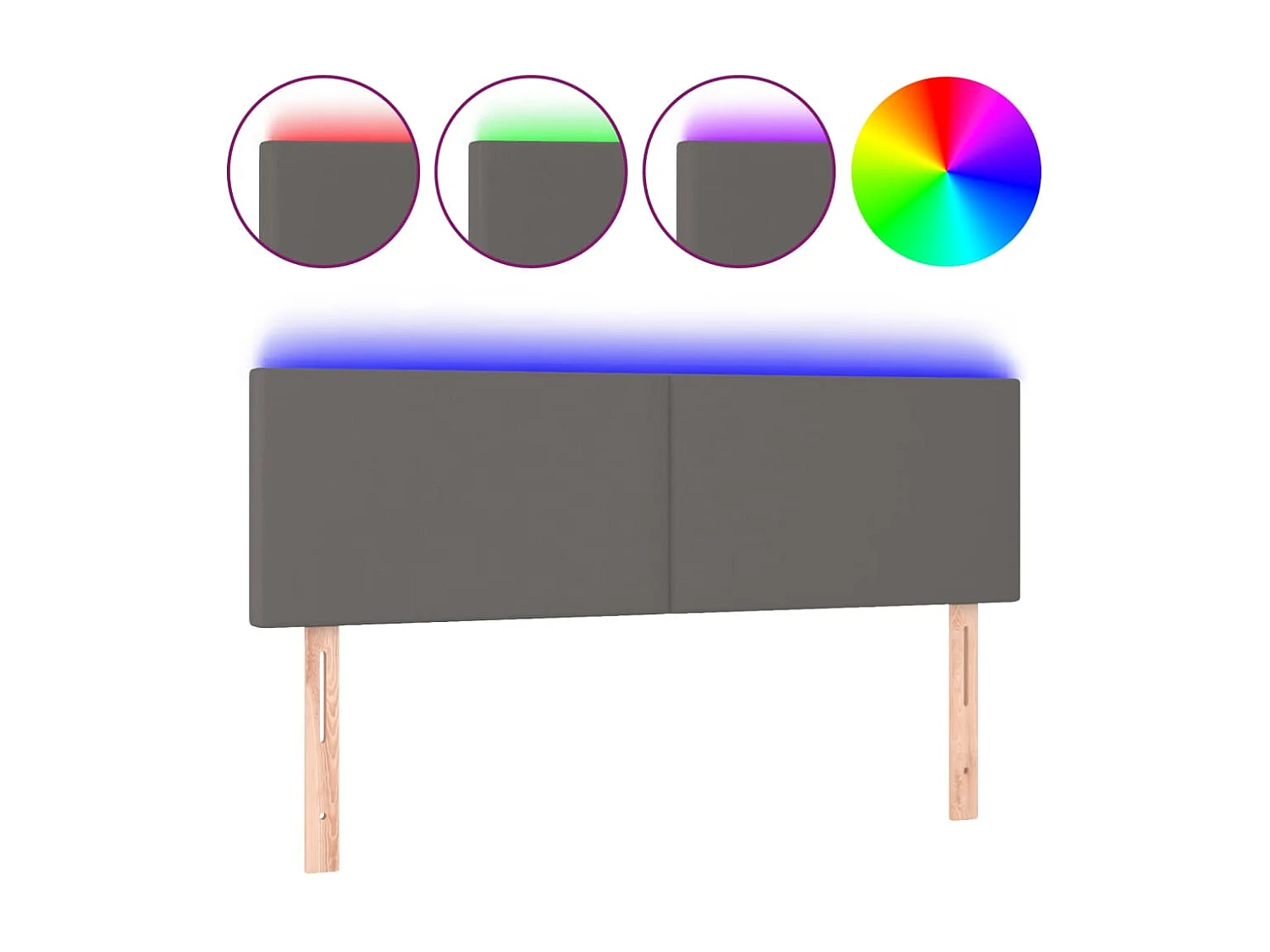 Cabeceira cama c/ LED 144x5x78/88cm couro artificial cinzento PT633630