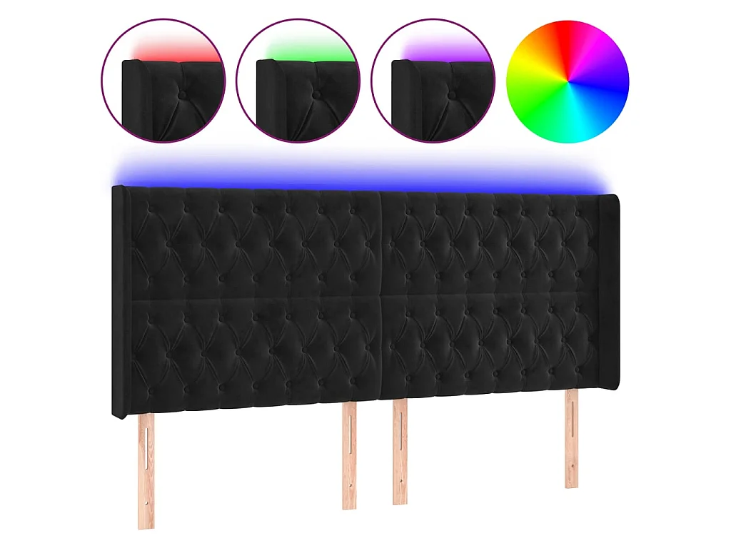 Testiera | Testata del letto a LED Nera 203x16x118/128 cm in Velluto