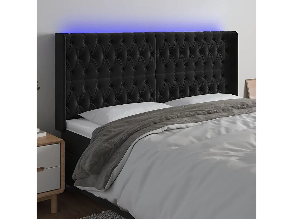 Cabeceira de cama c/ luzes LED veludo 203x16x118/128 cm preto PT915225