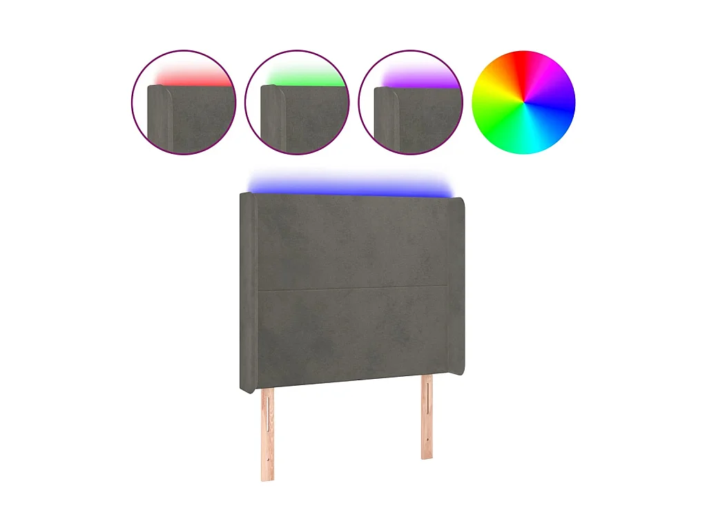 Cabeceira cama c/ luzes LED veludo 83x16x118/128cm cinza-escuro PT490519