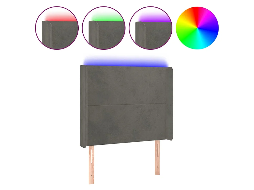 Tête de lit à LED Gris foncé 83x16x118/128 cm Velours POI90411 BonneVie Meuble