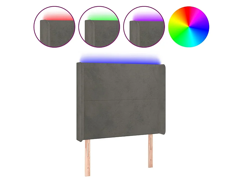 Tête de lit à LED Gris foncé 83x16x118/128 cm Velours POI90411 BonneVie Meuble