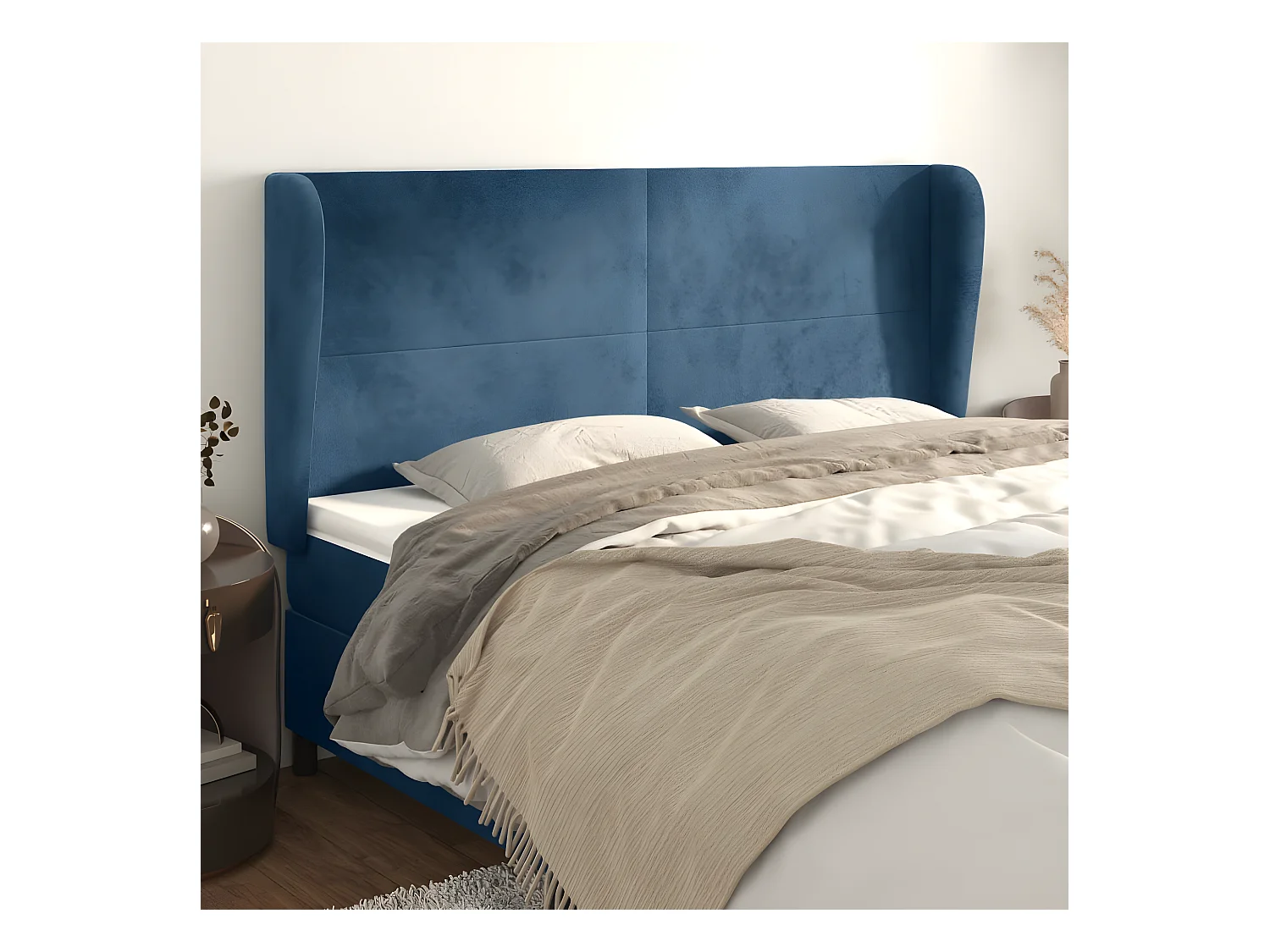 Cabecero con orejas de terciopelo azul oscuro 163x23x118/128 cm ES69132