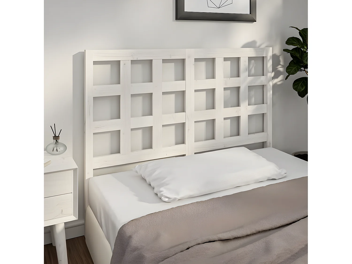 Tête de lit Blanc 125,5x4x100 cm Bois massif de pin POI32795 BonneVie Meuble