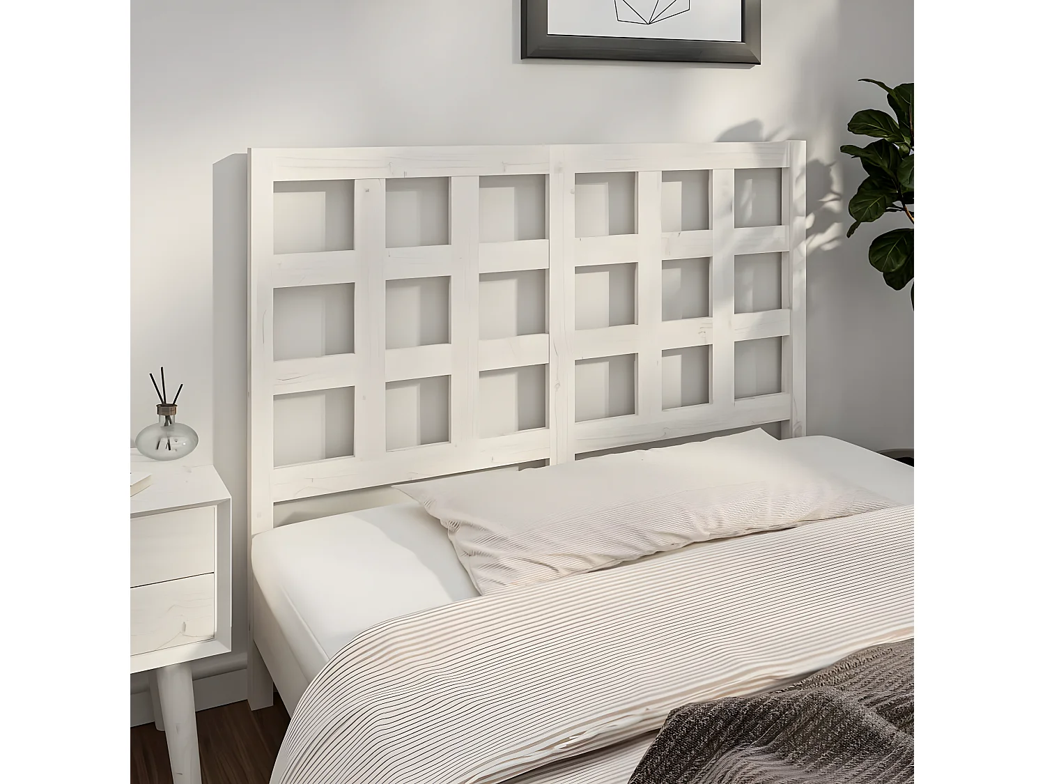 Tête de lit Blanc 125,5x4x100 cm Bois massif de pin POI32795 BonneVie Meuble