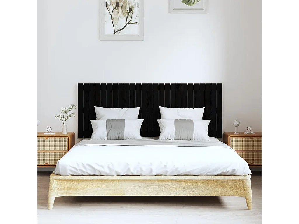 Cabecero de cama de pared madera maciza pino negro 159,5x3x60cm ES13848