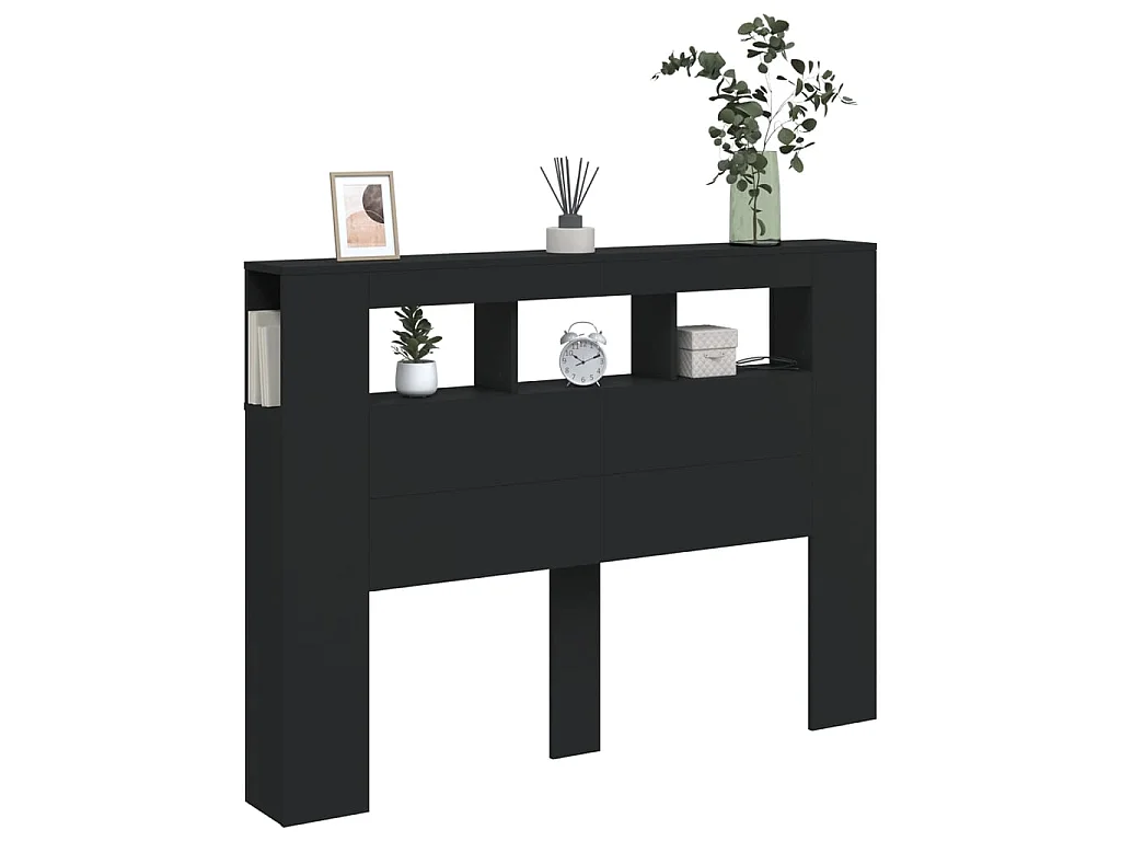 Tête de lit à LED noir 140x18,5x103,5 cm bois d'ingénierie POI86499 BonneVie Meuble