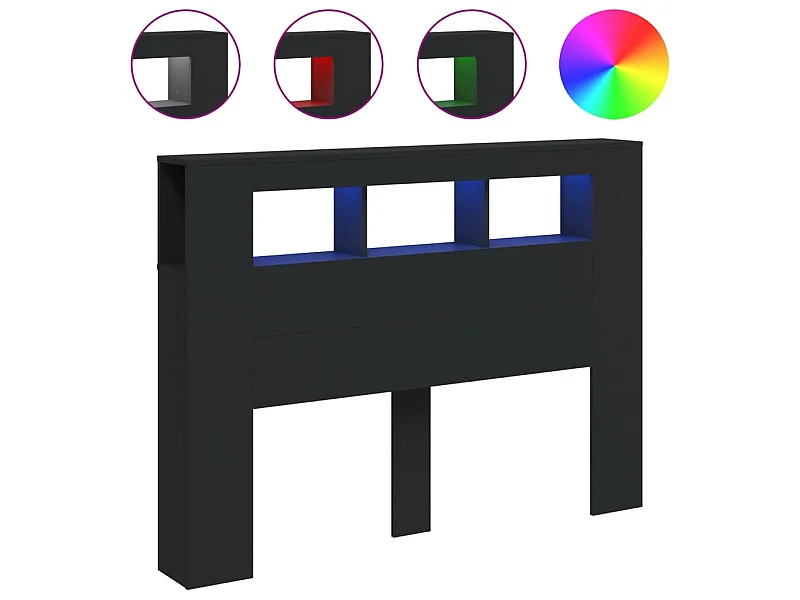 Tête de lit à LED noir 140x18,5x103,5 cm bois d'ingénierie POI86499 BonneVie Meuble