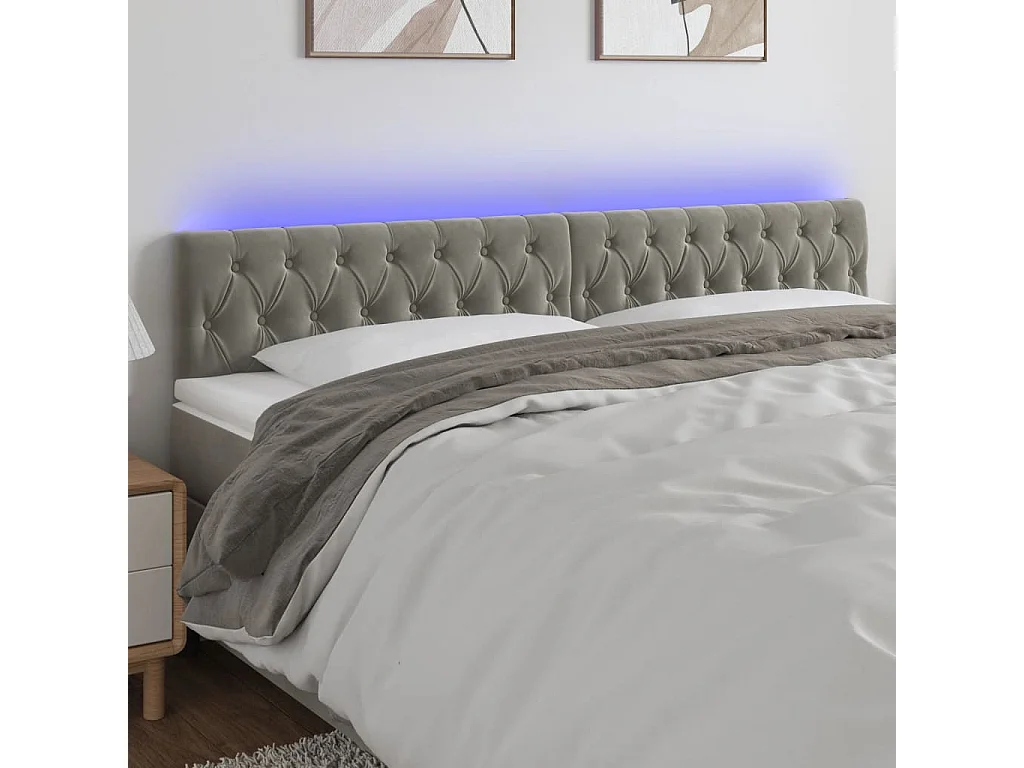 Tête de lit à LED Gris clair 180x7x78/88 cm Velours POI26327 BonneVie Meuble