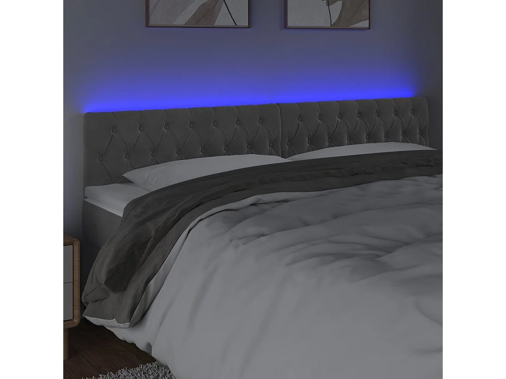 Tête de lit à LED Gris clair 180x7x78/88 cm Velours POI26327 BonneVie Meuble