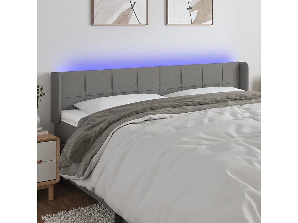 Tête de lit à LED Gris foncé 163x16x78/88 cm Tissu POI66489 BonneVie Meuble