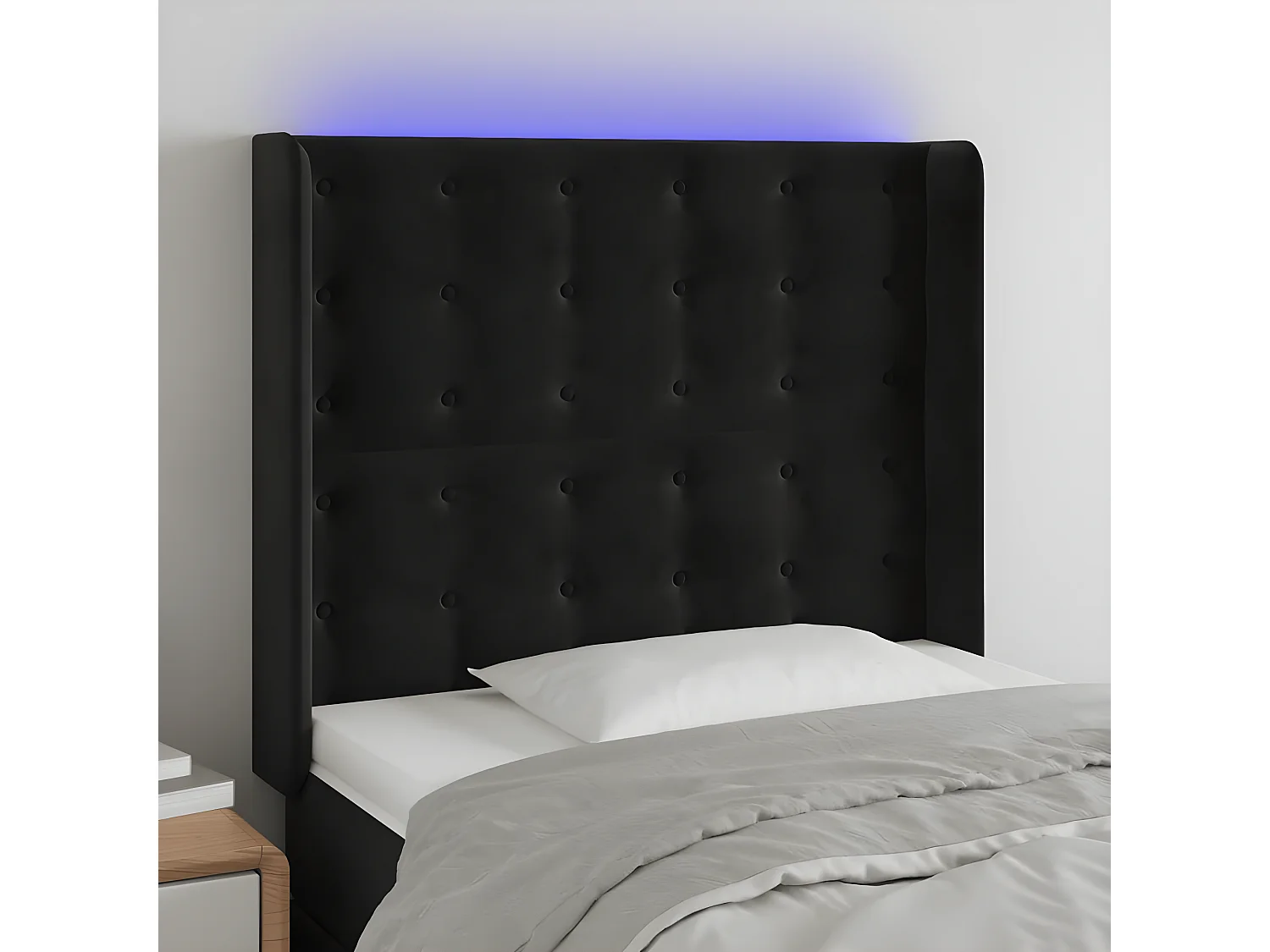 Tête de lit à LED Noir 93x16x118,128 cm Velours LKC72892 BonneVie Meuble