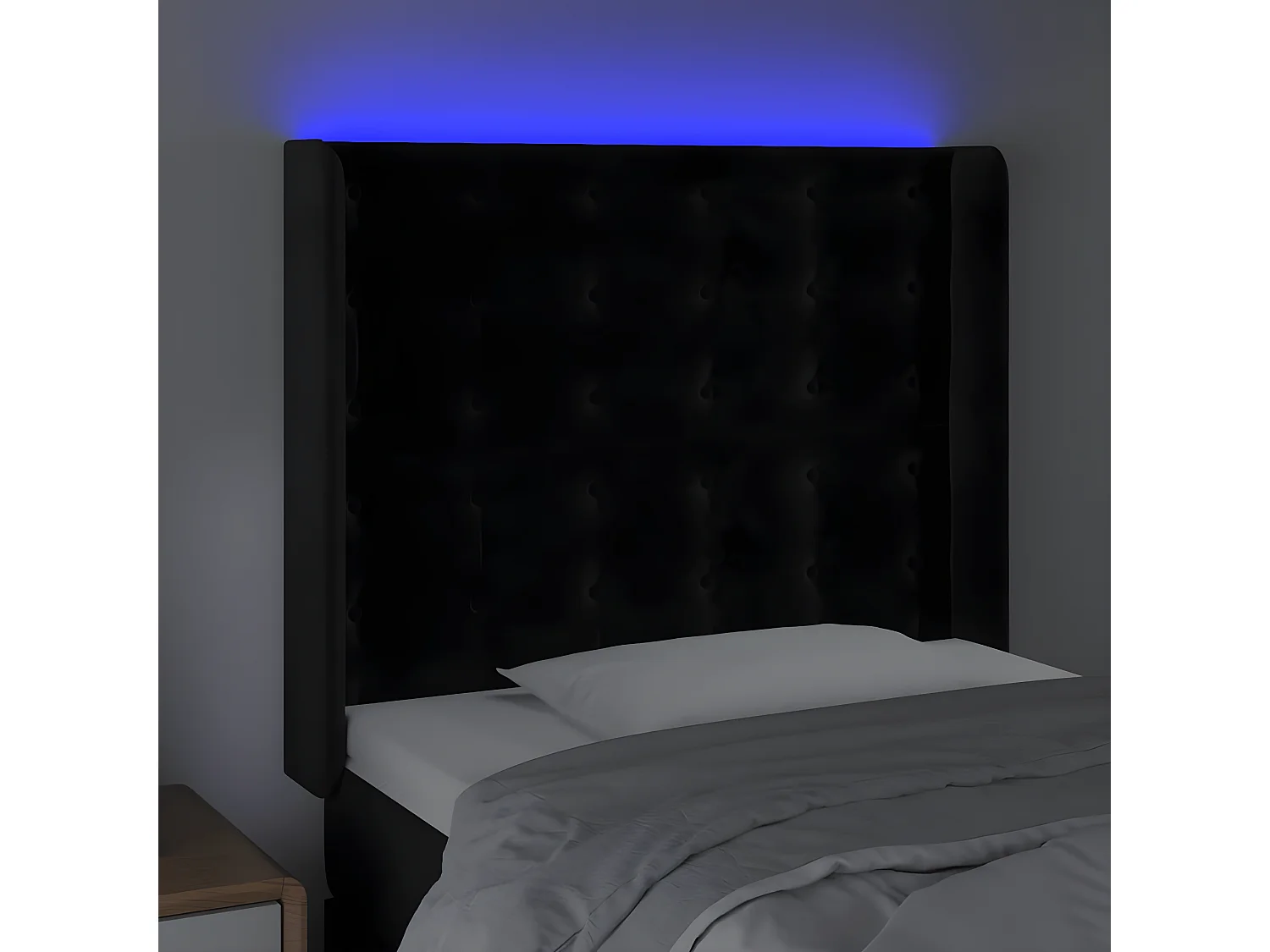 Tête de lit à LED Noir 93x16x118,128 cm Velours LKC72892 BonneVie Meuble