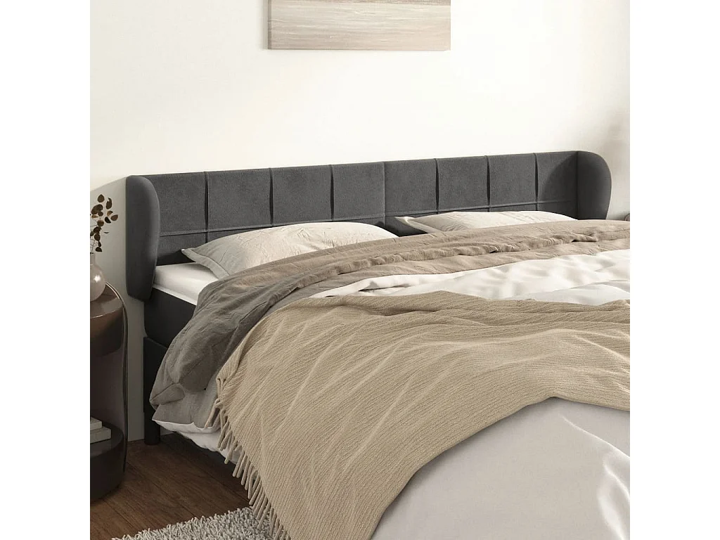 Tête de lit avec oreilles Gris foncé 183x23x78/88 cm Velours POI77239 BonneVie Meuble