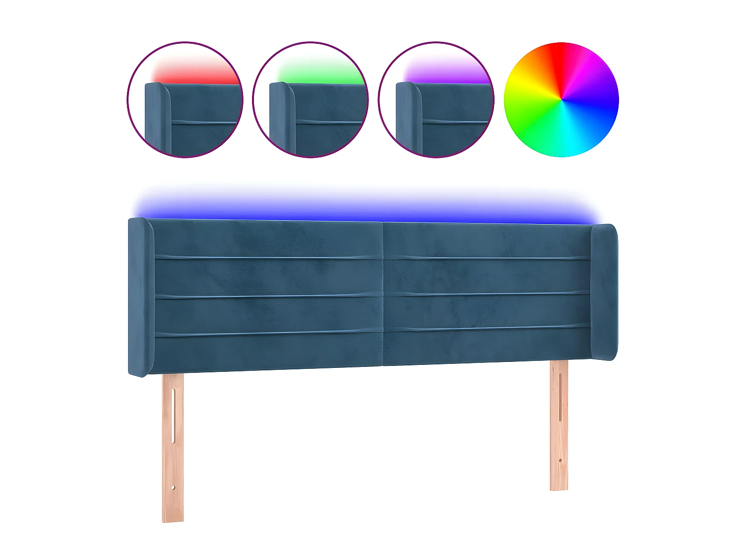 Tête de lit à LED Bleu foncé 147x16x78/88 cm Velours POI24609 BonneVie Meuble