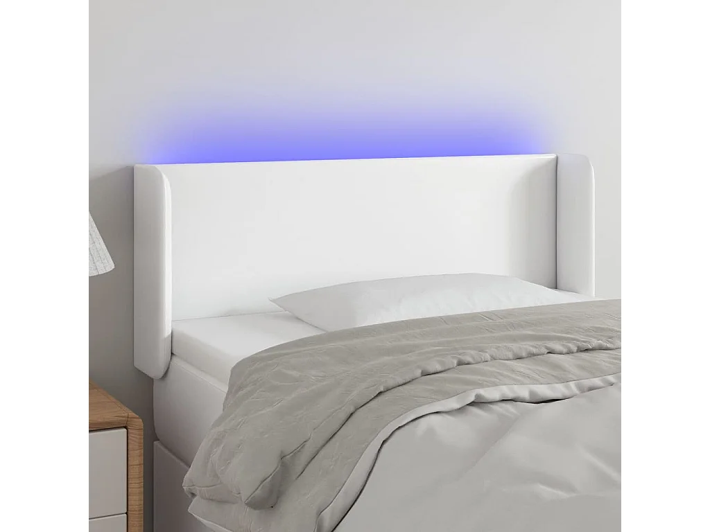 Cabeceira de cama c/ LED couro artificial 93x16x78/88 cm branco PT280188