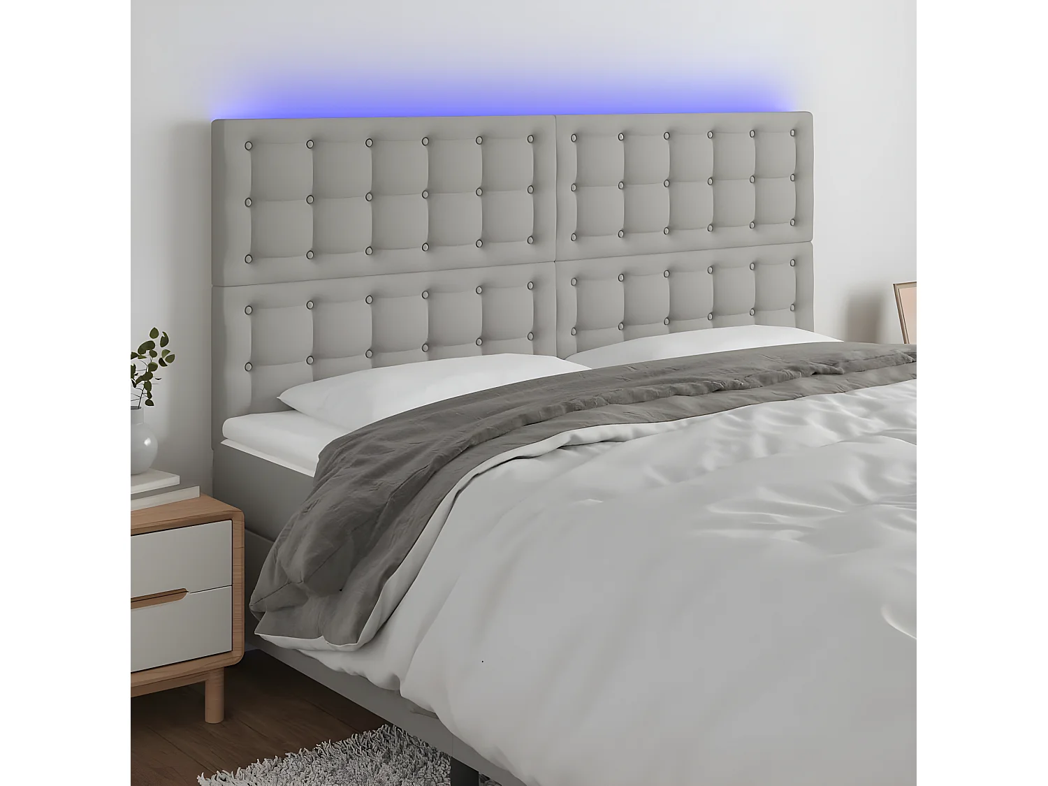 Tête de lit à LED Gris clair 180x5x118,128 cm Tissu LKC95647 BonneVie Meuble