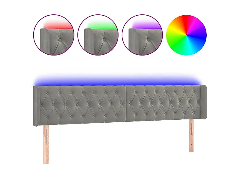 Hoofdbord LED 203x16x78/88 cm fluweel lichtgrijs NL845486