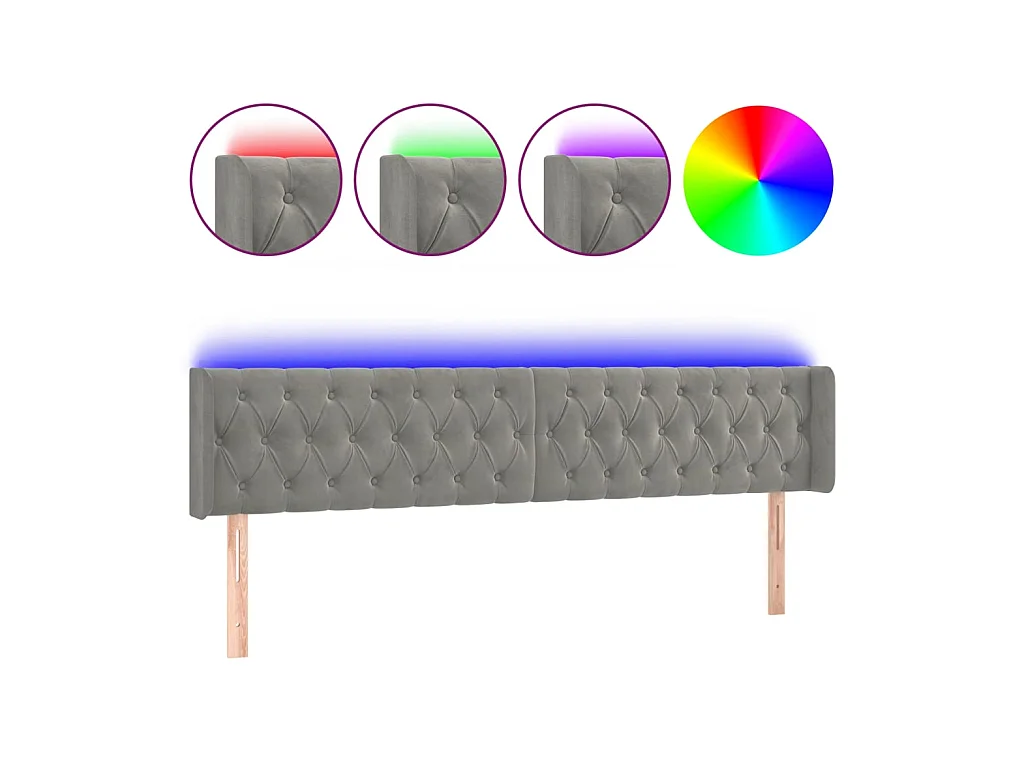 Tête de lit à LED Gris clair 203x16x78/88 cm Velours POI67303 BonneVie Meuble