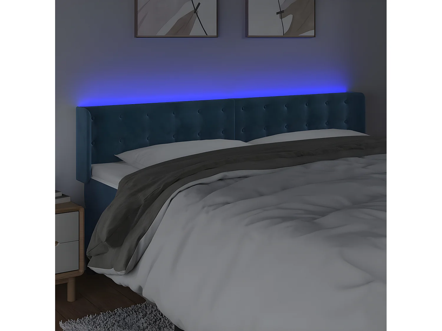 Tête de lit à LED Bleu foncé 203x16x78/88 cm Velours POI99741 BonneVie Meuble