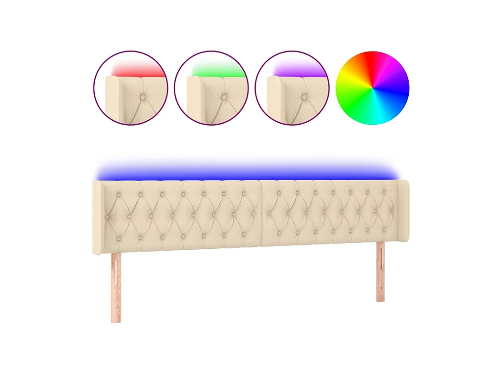Testiera | Testata del letto a LED Crema 203x16x78/88 cm in Tessuto