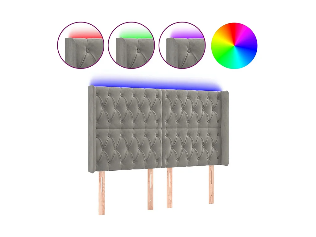 Tête de lit à LED Gris clair 163x16x118/128 cm Velours POI29079 BonneVie Meuble