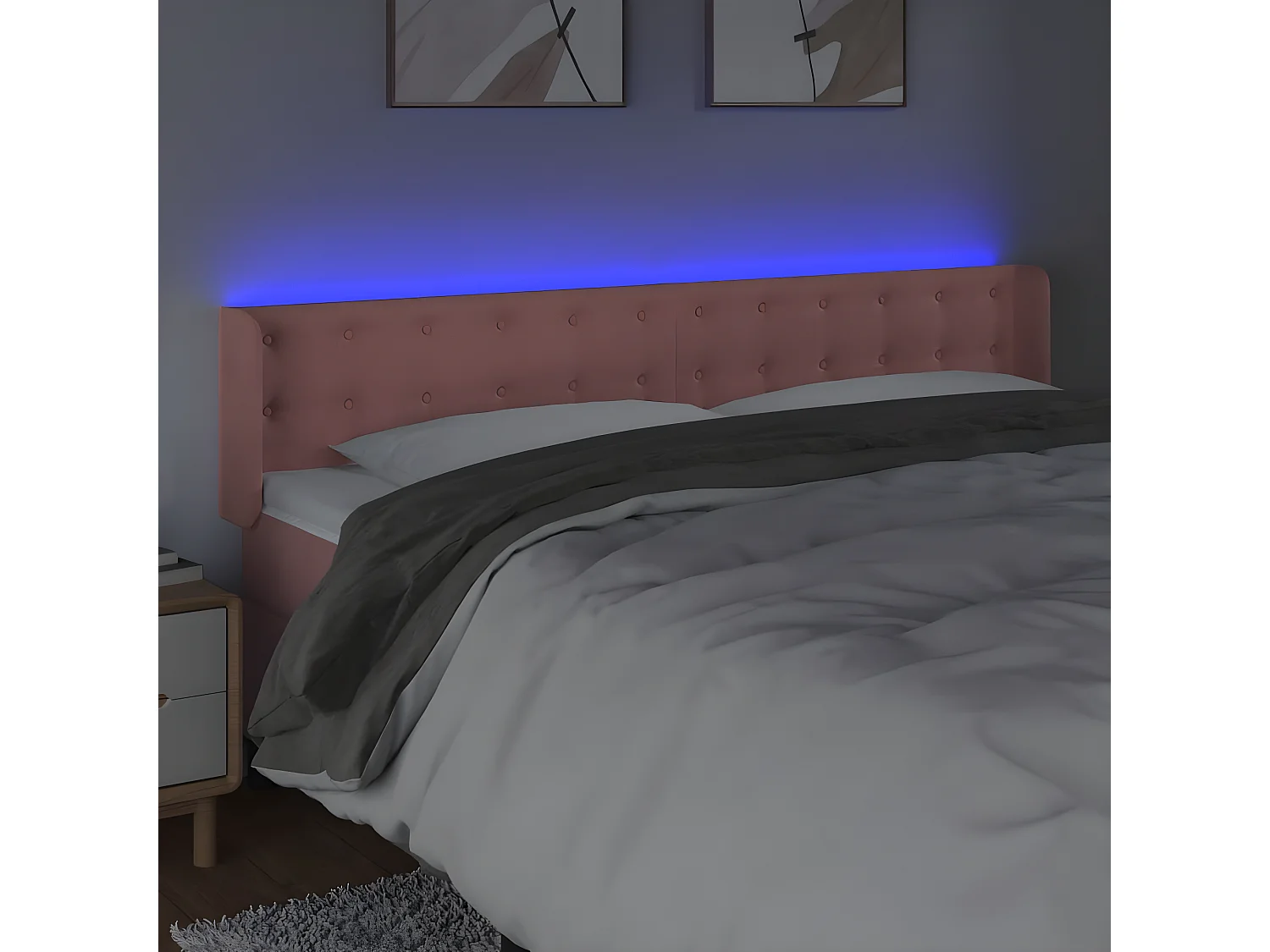 Tête de lit à LED Rose 203x16x78/88 cm Velours POI41076 BonneVie Meuble