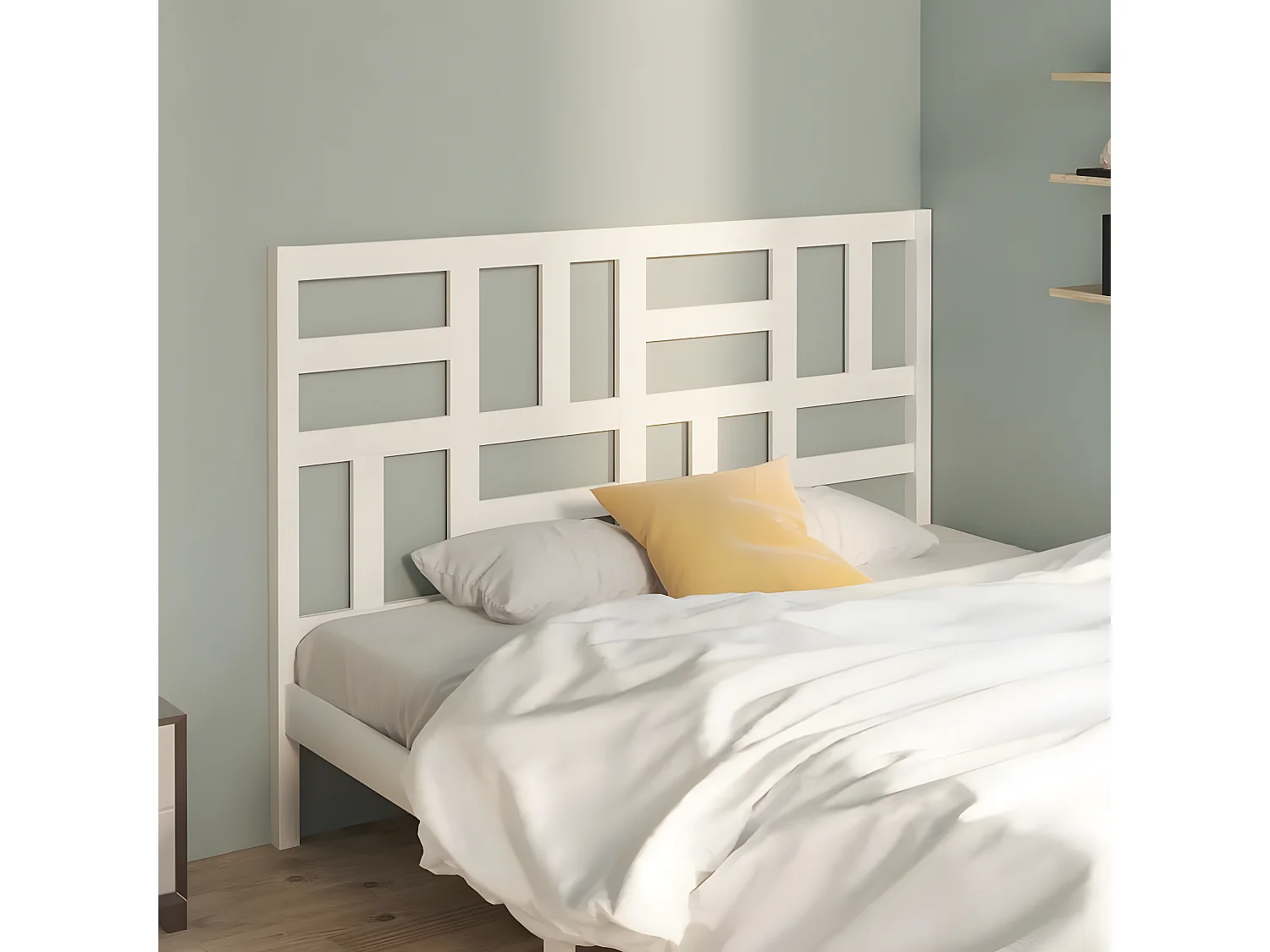 Tête de lit Blanc 146x4x104 cm Bois massif de pin POI75205 BonneVie Meuble