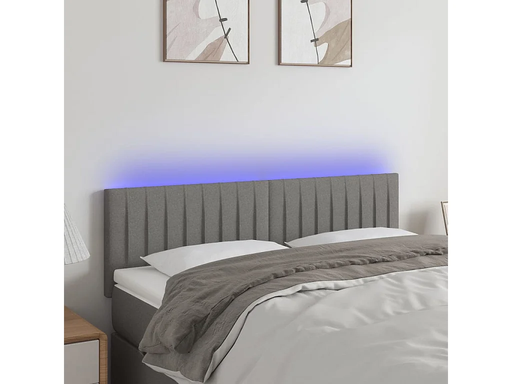Tête de lit à LED Gris foncé 144x5x78/88 cm Tissu POI64213 BonneVie Meuble
