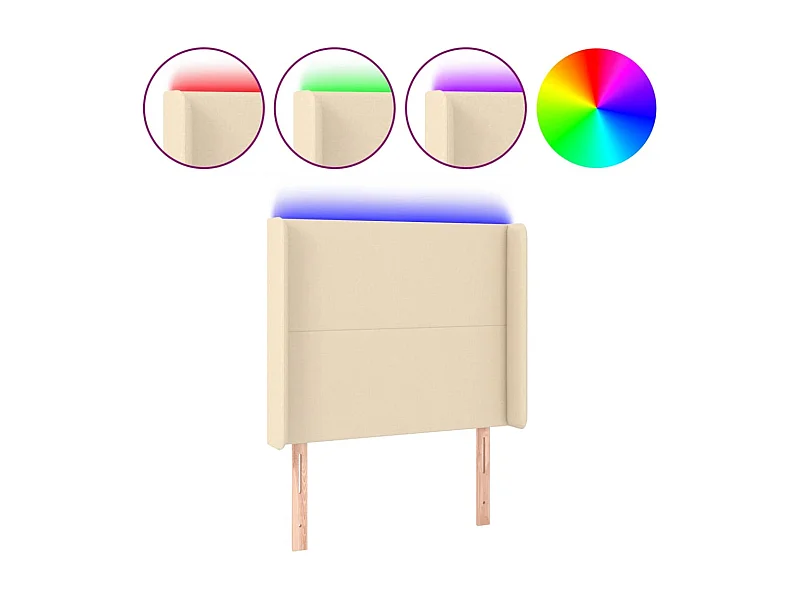 Cabeceira cama c/ luzes LED tecido 103x16x118/128 cm cor creme PT367011