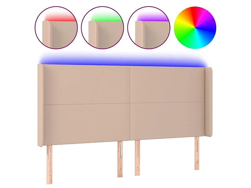 Hoofdbord LED 203x16x118/128 cm kunstleer cappuccinokleurig NL540687