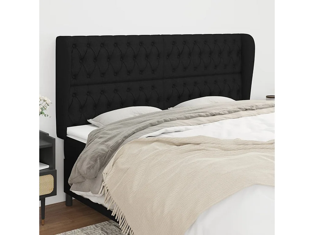Cabeceira de cama c/ abas tecido 183x23x118/128 cm preto PT776824