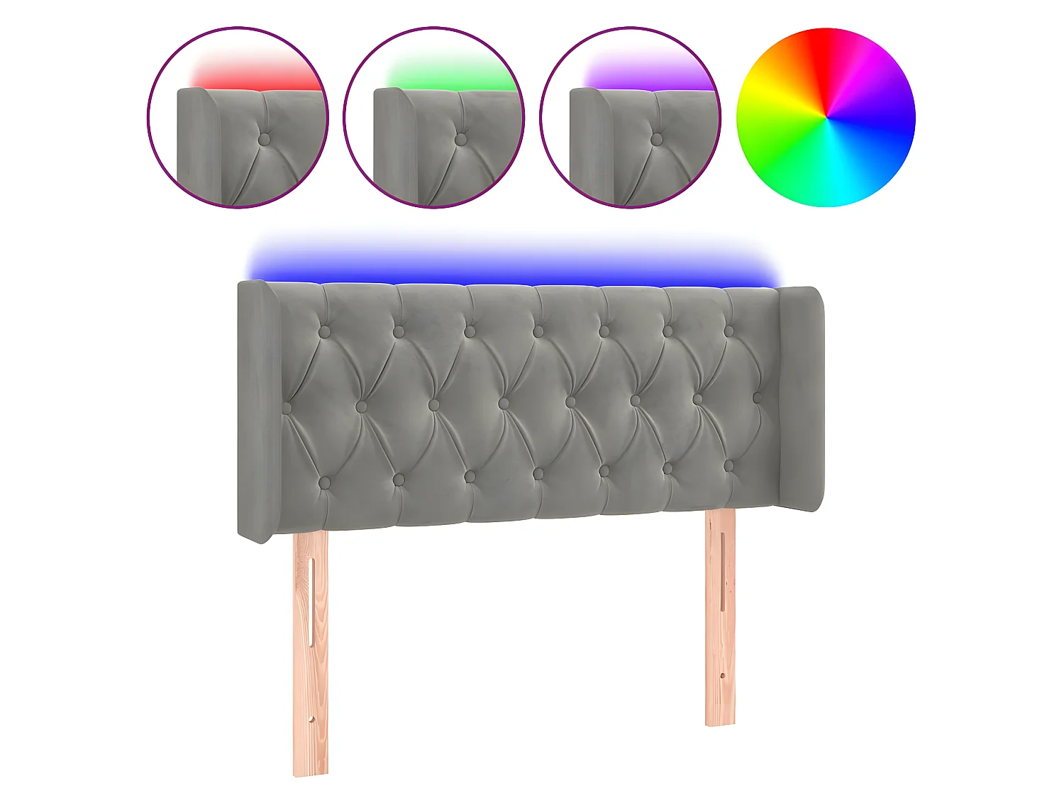 Tête de lit à LED Gris clair 93x16x78/88 cm Velours POI37073 BonneVie Meuble