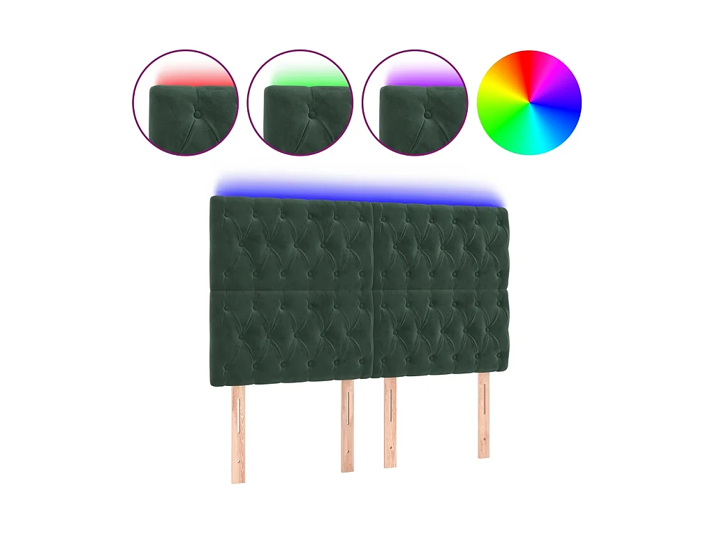 Tête de lit à LED Vert foncé 144x7x118/128 cm Velours POI54044 BonneVie Meuble
