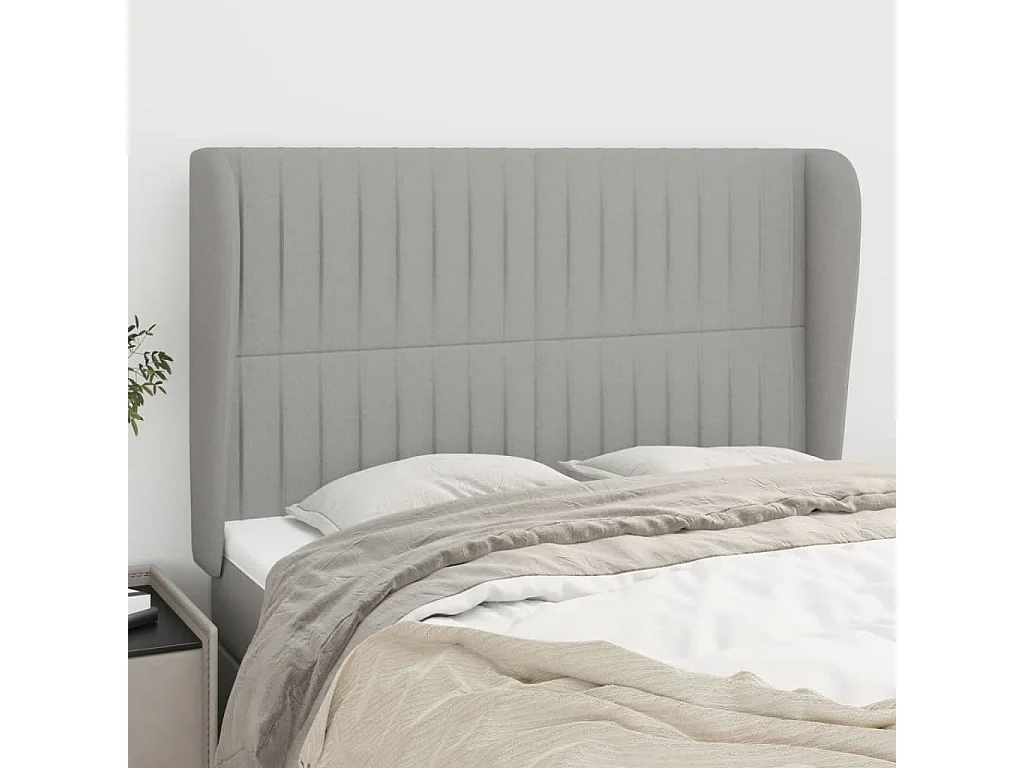 Tête de lit avec oreilles Gris clair 147x23x118/128 cm Tissu POI36521 BonneVie Meuble