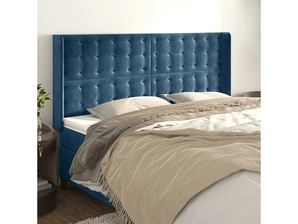 Tête de lit avec oreilles Bleu foncé 163x16x118/128 cm Velours POI54575 BonneVie Meuble