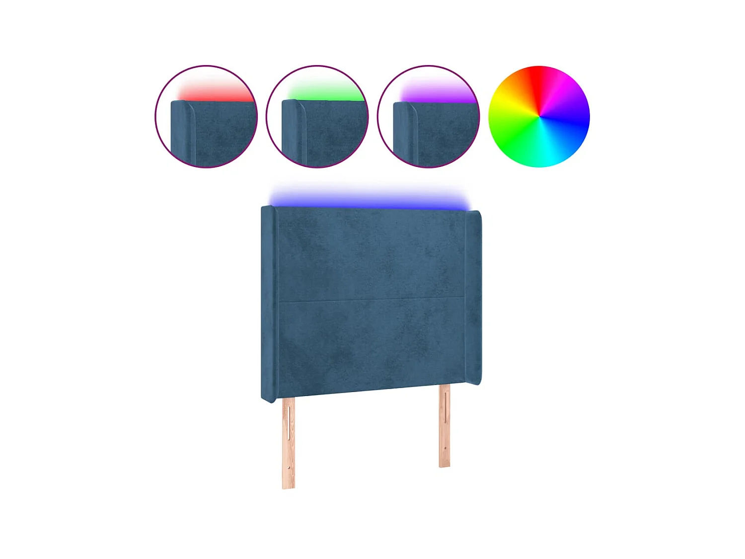 Cabecero con LED de terciopelo azul oscuro 93x16x118/128 cm ES16509