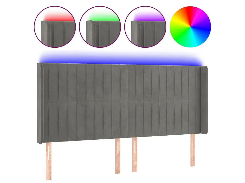 Tête de lit à LED Gris clair 203x16x118/128 cm Velours POI29578 BonneVie Meuble