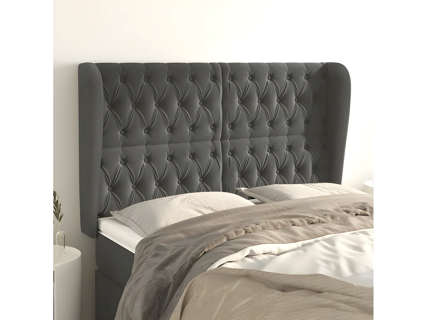 Tête de lit avec oreilles Gris foncé 163x23x118/128 cm Velours POI12298 BonneVie Meuble