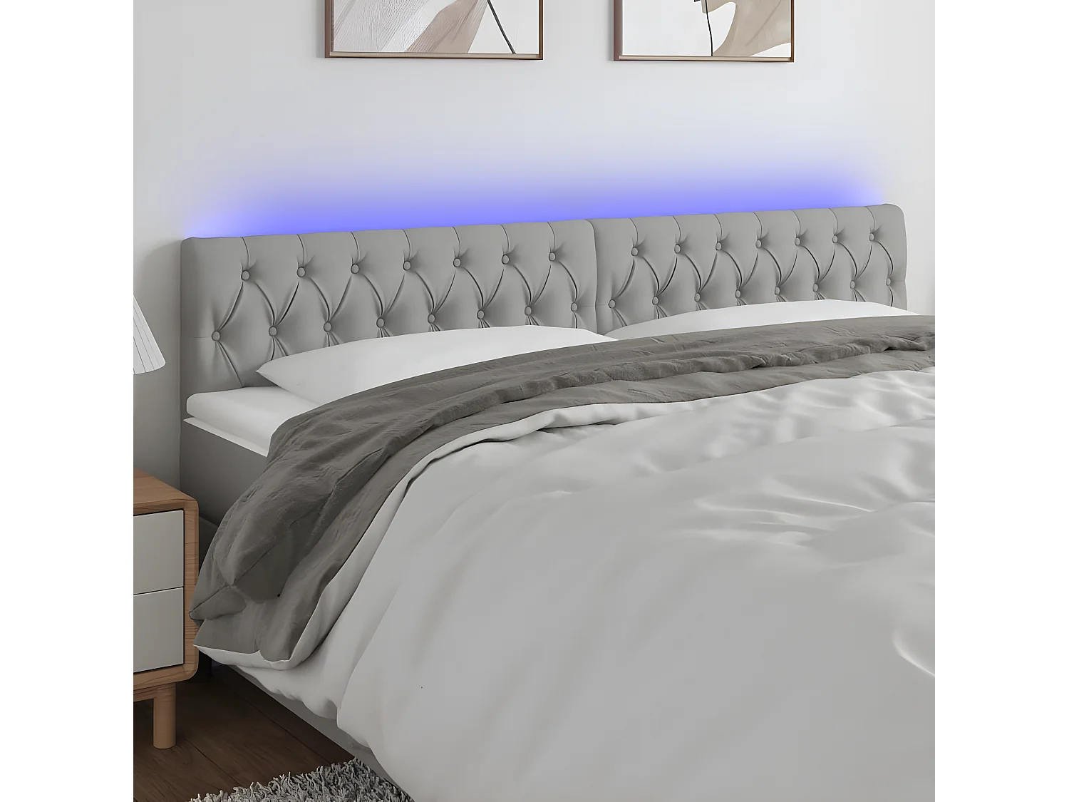 Tête de lit à LED Gris clair 200x7x78/88 cm Tissu POI77497 BonneVie Meuble
