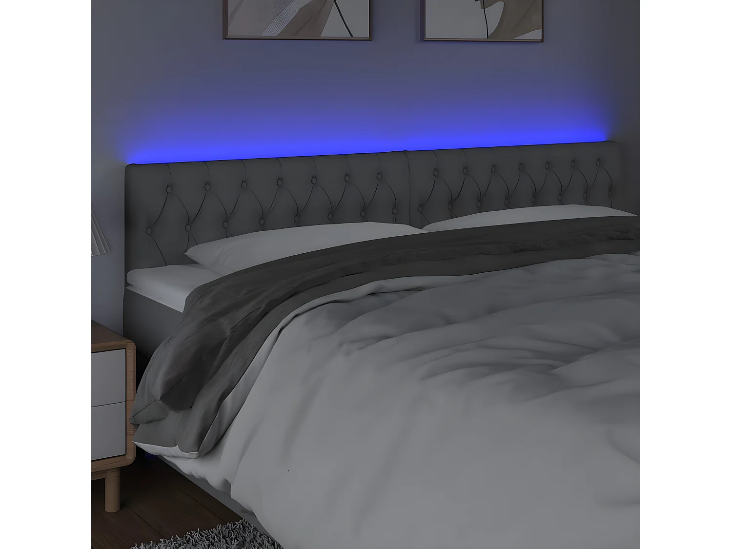 Tête de lit à LED Gris clair 200x7x78/88 cm Tissu POI77497 BonneVie Meuble