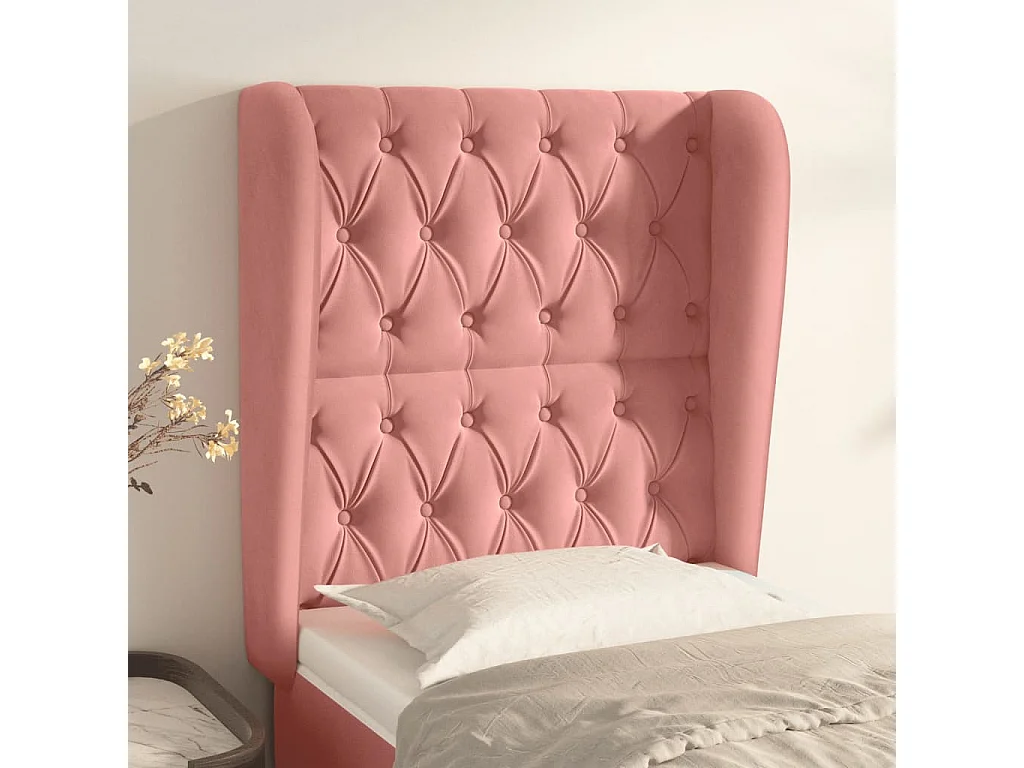 Tête de lit avec oreilles Rose 83x23x118/128 cm Velours POI48382 BonneVie Meuble